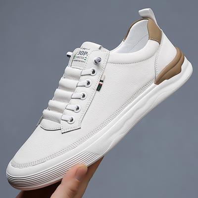 2024 Nye Sko for Menn Ekte Skinn Fritidssko Mote Flate Skateboard Sko Snøring Sneakers