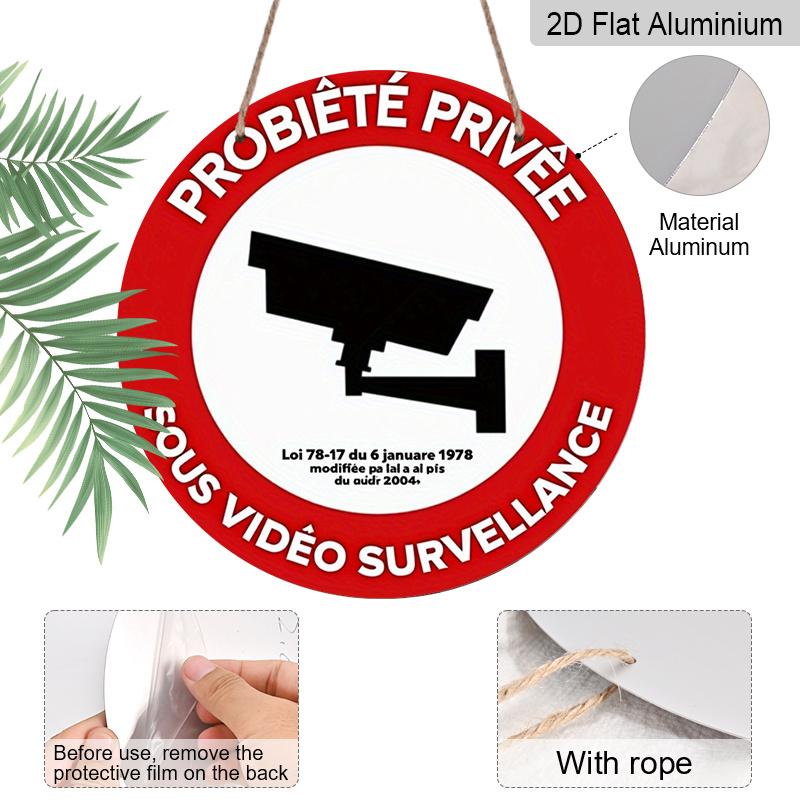 2D Flat 1pc, 8x8 in, No Video Surveillance Sign - Red & White Round Aluminum Metal Plaque with CCTV Camera Icon, Durable Wall Decor for Home, Office