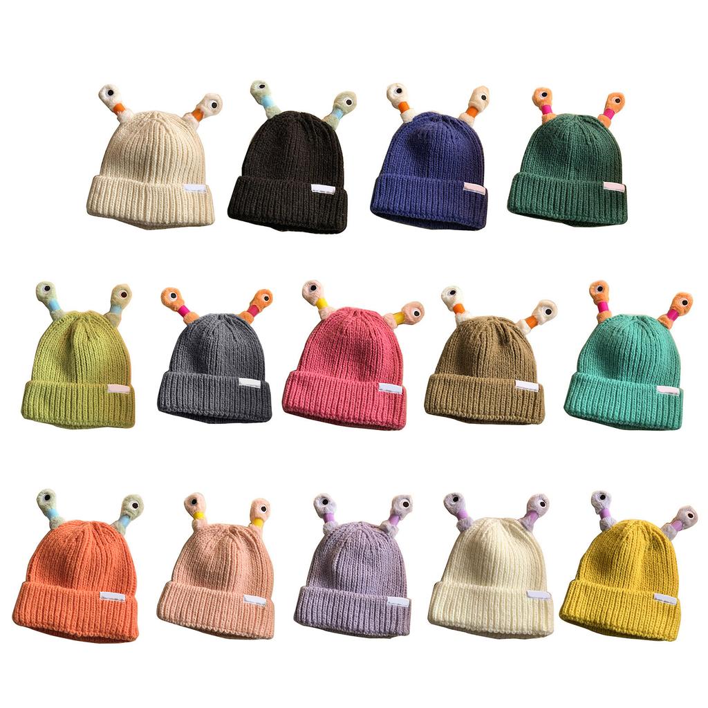 Novelty Knit Beanie Cap for Women with Glowing Antennas Funny Skull Hat Cartoon Frog Pullover Hat Party Cap