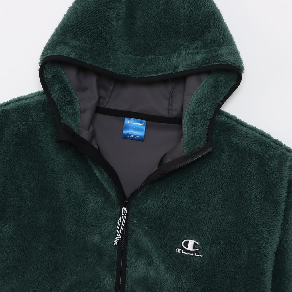 Champion Bonding Boa Long Relax Script Zip Hooded Mid Jacket, Sleeve, Fit, Stretch, Warm, Windproof, Logo, Jacket, Men's, Sports, Green, C3-AS601