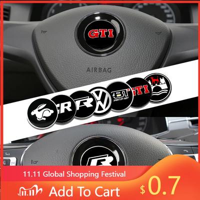 For VW 45mm/50mm Car Aluminum Badge Steering Wheel Logo Trim Sticker For Volkswagen VW R Line GTI Golf 5 7 Tiguan Caddy Passat
