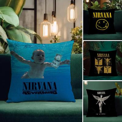 Band Nirvana Kissenbezug Natürlicher Leinen-Kissenbezug Set AllinOne Dekorations-Kissenbezug für Sofa Schlafzimmer Stuhl