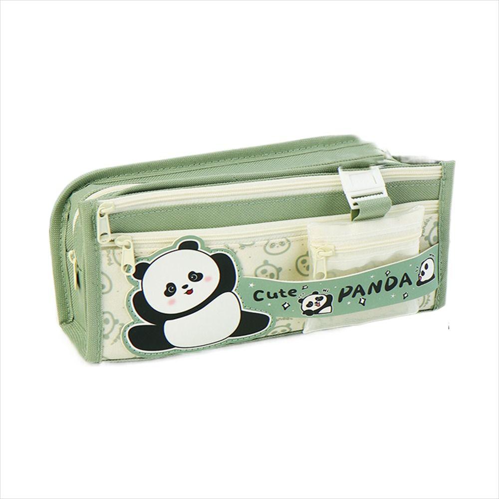 

Large Storage Pen Box Bags Multi Layer Pencil Pouch Cosmetic Makeup Panda Pencil Case Student Green