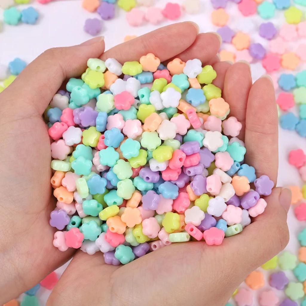 TX53 100pcs 9mm Mix Cream Color Acrylic Beads Exquisite Crafted Handmade Flower Geometry Necklace Pendants Material Jewelry