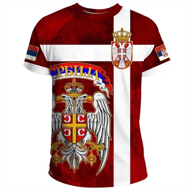 

3D Printed Serbia Flag T-Shirt Men Serbian Eagle National Emblem Pattern Tees Summer Casual Street Loose Tracksuits Short Sleeve XS