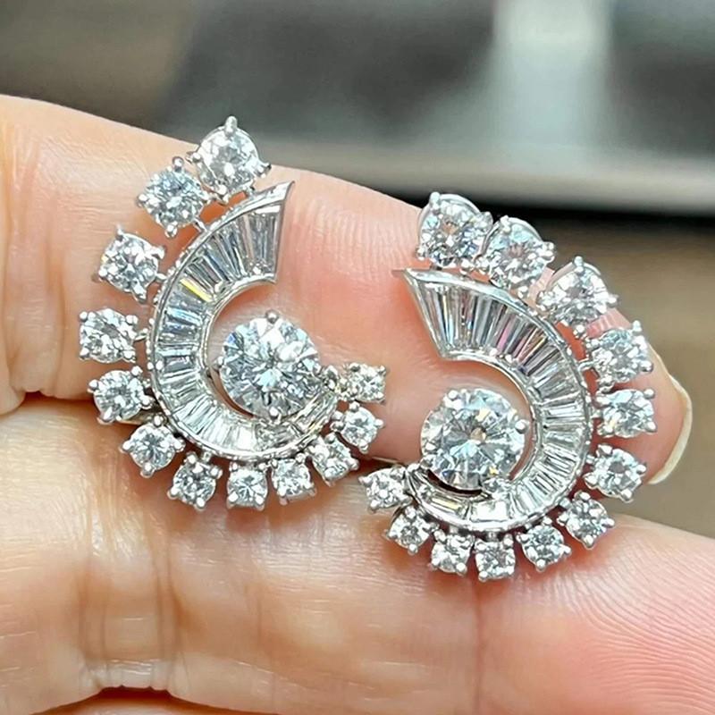 925 Sterling Silver Sparkling Cubic Zircon Stud Earrings for Women Gorgeous Engagement Wedding Jewelry Accessories GiftGood Product