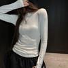 Soft Fleece-Lined Round Neck Long Sleeve Tee Women Slim Fit Korean Style Base Layer Top Fall Winter