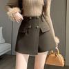 Women's 2026 Autumn/Winter High-Waist Wool Suit Skirt Pants - Double-Breasted, Wide-Leg Slimming Shorts