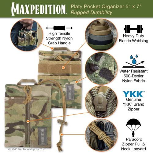 MAXPEDITION Plate Pocket Organizer, 5" x 7" (Multicam), Durable EDC Tool Pouch for Men, Neck Wallet with Paracord Strap, Holds Flashlight, Multitool,