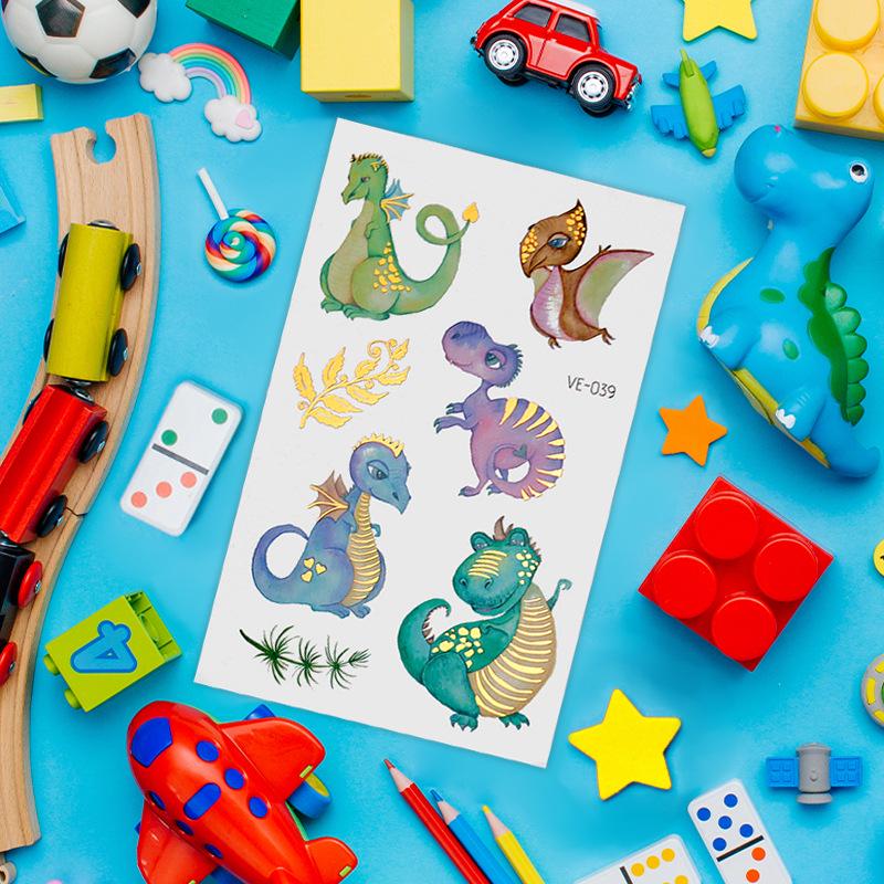 Metallic Cartoon Dinosaur Tattoo Stickers for Men and Women - Face and Arm Designs