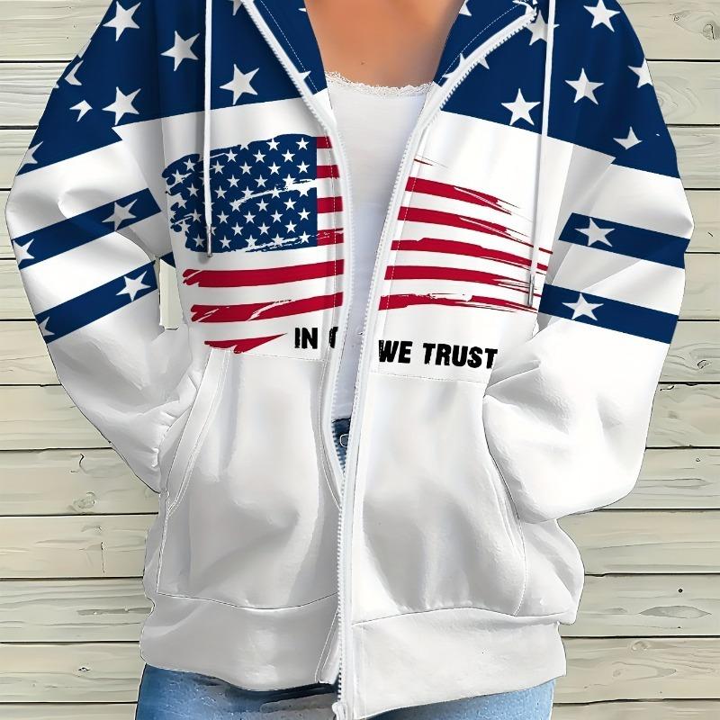 Women's Full Zip American Flag Hooded Sweatshirt