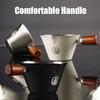 [Measuring Cup] Stainless Steel Espresso Cup | Wooden Handle & Dual Spouts