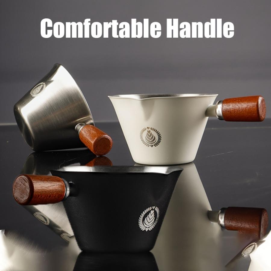 [Measuring Cup] Stainless Steel Espresso Cup | Wooden Handle & Dual Spouts