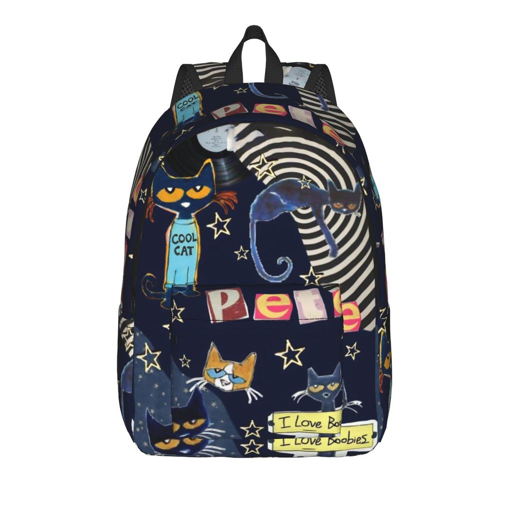 Cartoon Cat Pete the Cat  Backpack for Men Women Fashion High School Work Daypack  College Shoulder Bag Durable