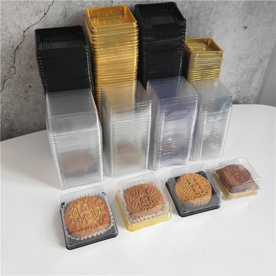 50er-Set Kuchenbox, schönes Aussehen, Einweg-Kunststoff, durchsichtig, quadratisch, Mondkuchenbehälter für Gebäck