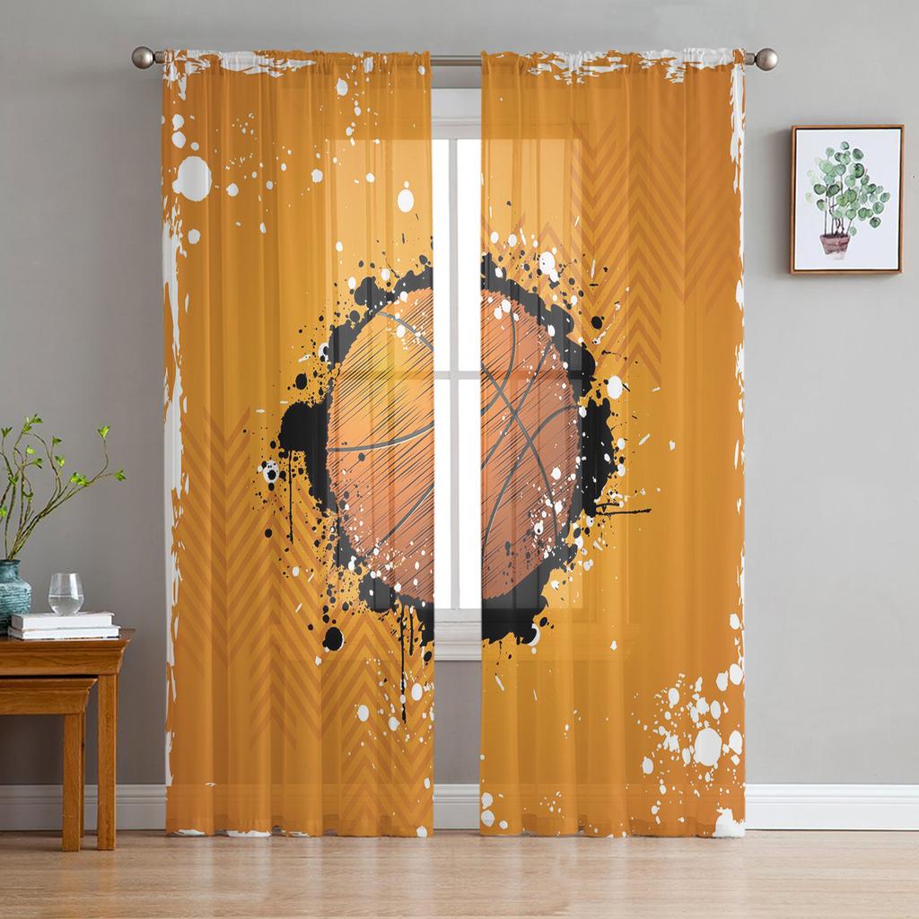 I Love Basketball Player Black Sheer Curtains for Living Room Modern Voile Curtain Bedroom Tulle Curtains Window Drapes Decor