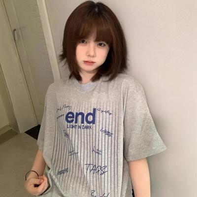 T-shirt a maniche corte grigie vintage con stampa di lettere per donna estate 2025 casual T-shirt larga da donna harajuku streetwear t-shirt top y2k