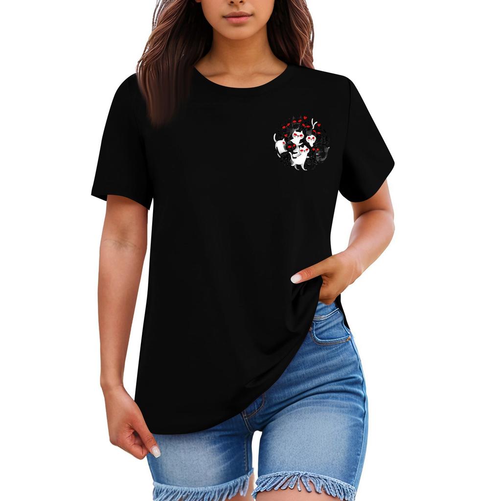 Ladies' Loose Comfortable Casual Fashionable Animal Print Round Neck Short Sleeved Shirt
