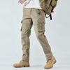 Men's Cargo Pants Straight Leg Cotton Stretch Tactical Trouser Male Military Outdoor Camping Fishing Casual Work Wear Khaki