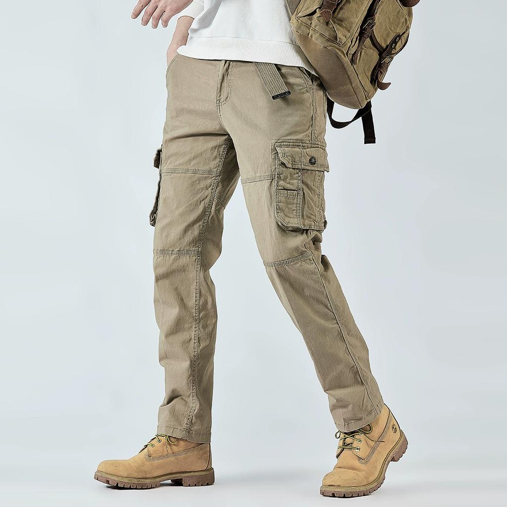 Men's Cargo Pants Straight Leg Cotton Stretch Tactical Trouser Male Military Outdoor Camping Fishing Casual Work Wear Khaki