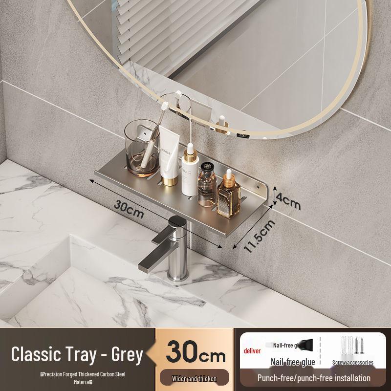 No-Drill Wall-Mounted Bathroom Shelf for Mirror, Faucet, and Vanity