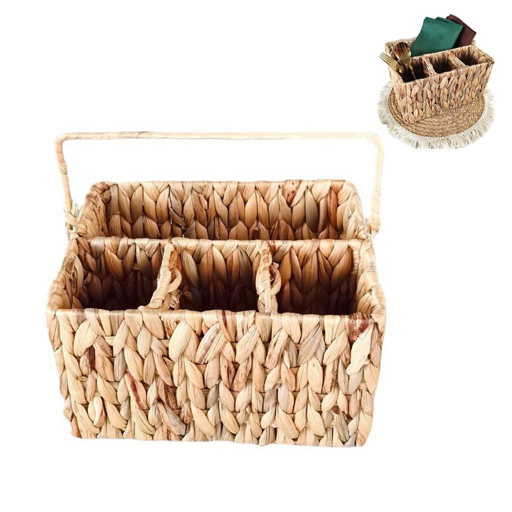 Woven Baskets for Organizing 4 Compartments Hand-Woven Storage Basket Perfect for Organizing Storage and Gifts