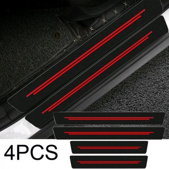 4pcs Red Line Car Door Plate Sill Scuff Cover Anti-Scratch Sticker Accessories