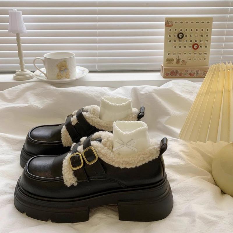 England Style Women's Large Size Padded Thickened Winter Warm Fur One Snow Boots Padded Lining Ankle Boots Non-slip Hiking Sports Cotton Boots