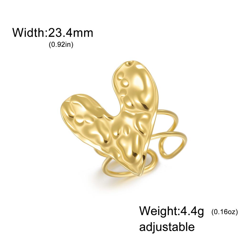 Stainless Steel Love Heart Opening Ring for Women Gold Color Adjustable Finger Rings Texture Design Minimalist Jewelry Gifts
