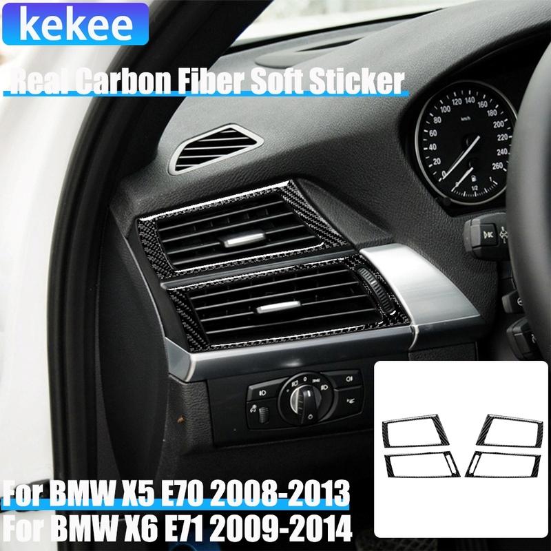 Real Carbon Fiber Car Accessories Dashboard Air Vent Trim Cover Soft Sticker For BMW X5 E70 2008-2013 X6 E71 2009-2014
