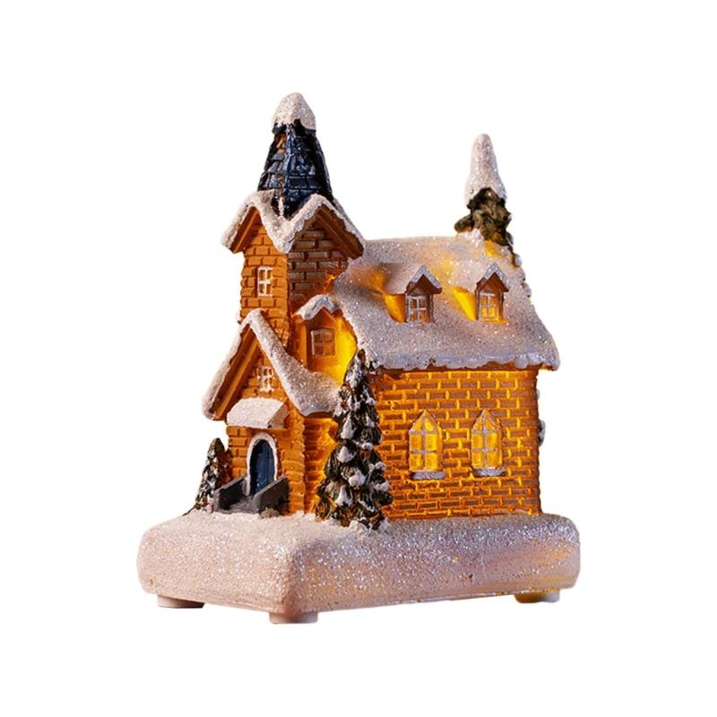 

Tabletop Christmas Village House Buildings Lighted Resin Ornaments for Holiday Decor House Figurine with LED Lights