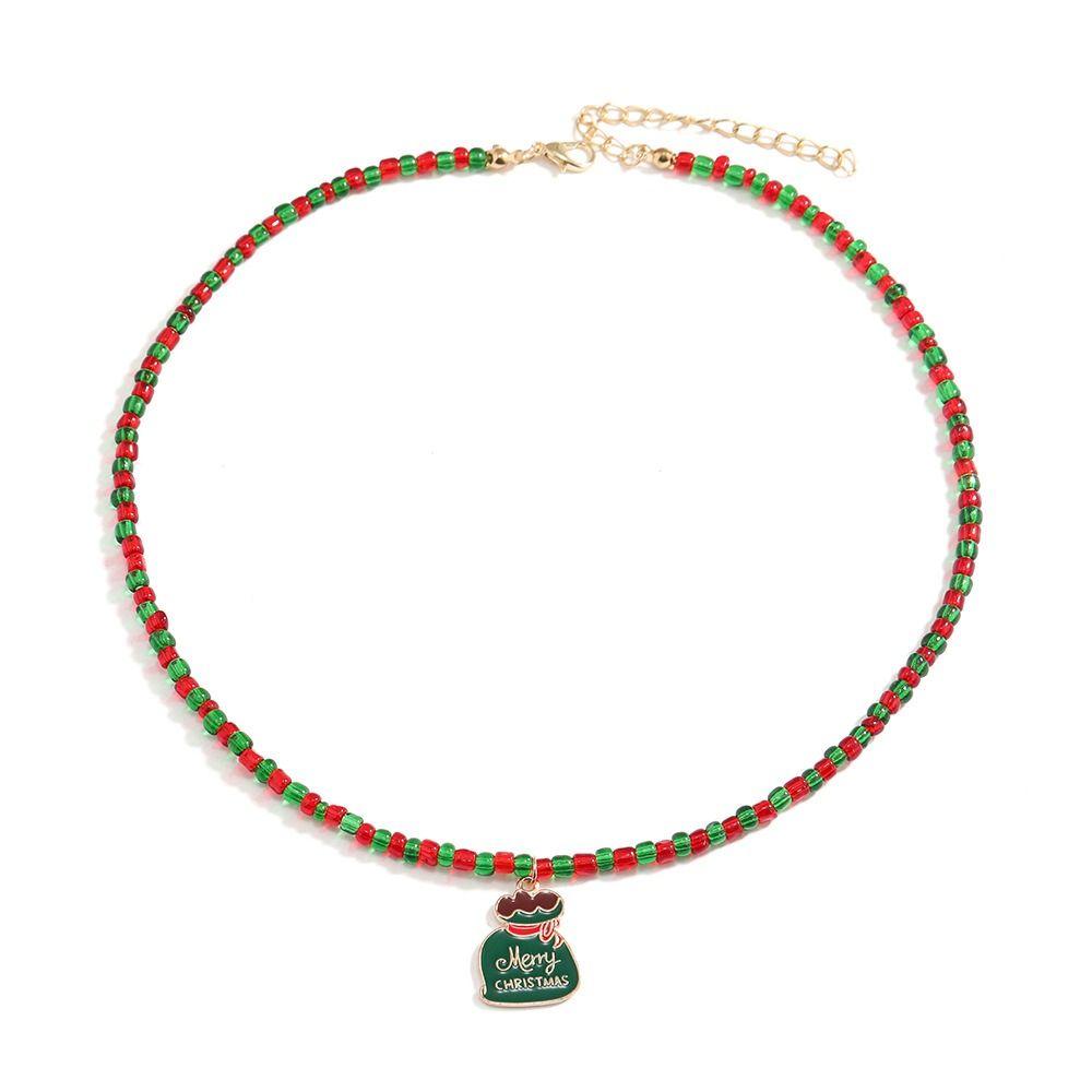 Santa Rice Beaded Chain Clavicle Chain Cartoon Pendant Choker All-match Christmas Necklace  Women