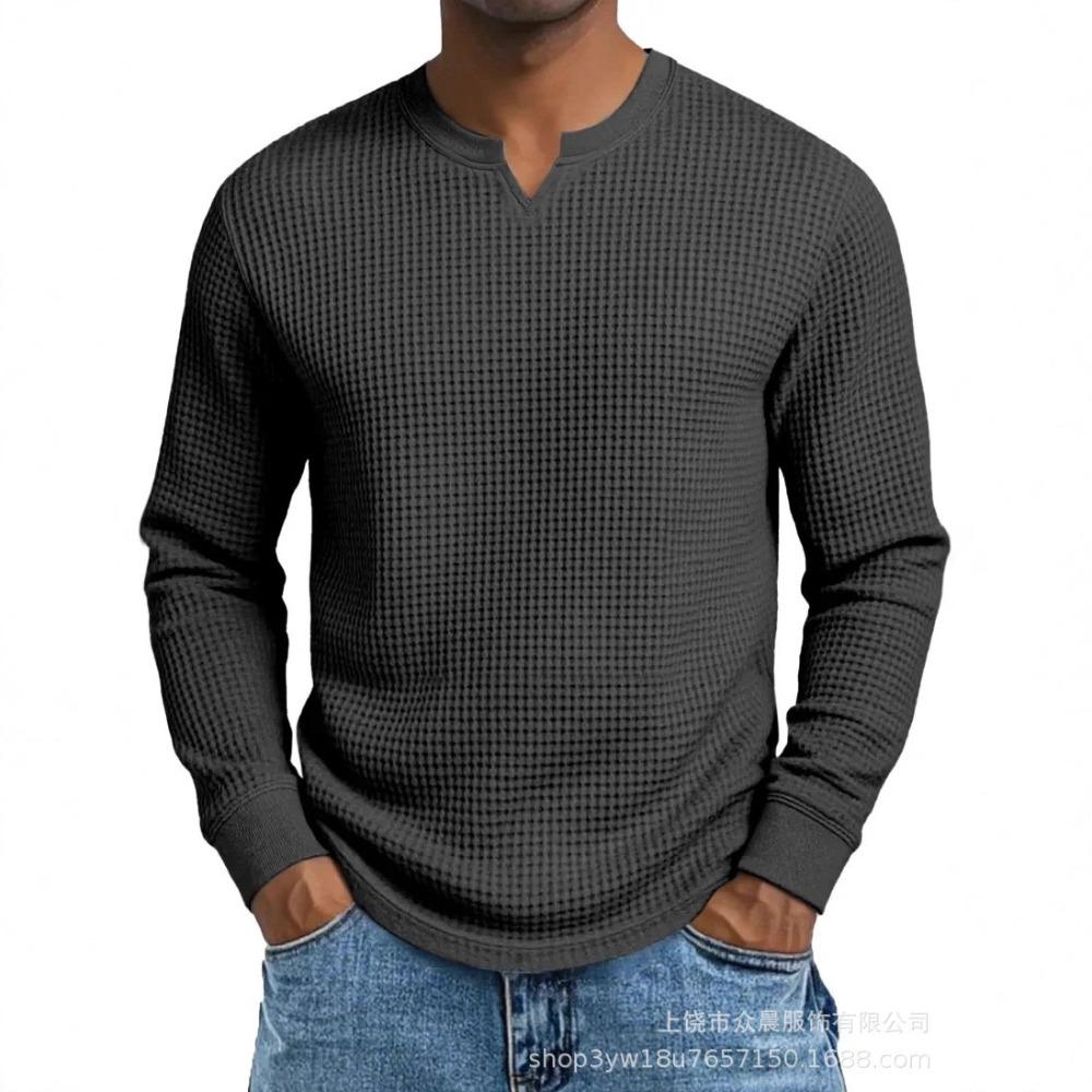Fall Long-sleeved V-neck Casual Shirt for Men with A Fitted Design