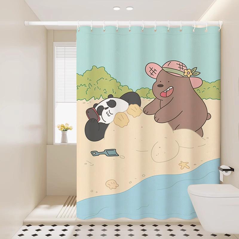 Bathroom Partition Curtain Waterproof Cloth Shower Curtain Bathroom Blocking Curtain Fabric Curtain Non-Punching Bath Privacy Hanging Curtain