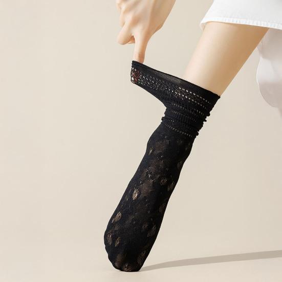 Women's Ruffle Socks Casual Mesh Lace Crew Socks Summer Ultra Thin Frilly Ankle Socks Soft Breathable Knit Socks