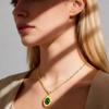 Vintage Oval Gemstone Pendant Necklace for Women, Nature Malachite Opal Stone Stainless Steel Figaro Chain Waterproof Jewelry