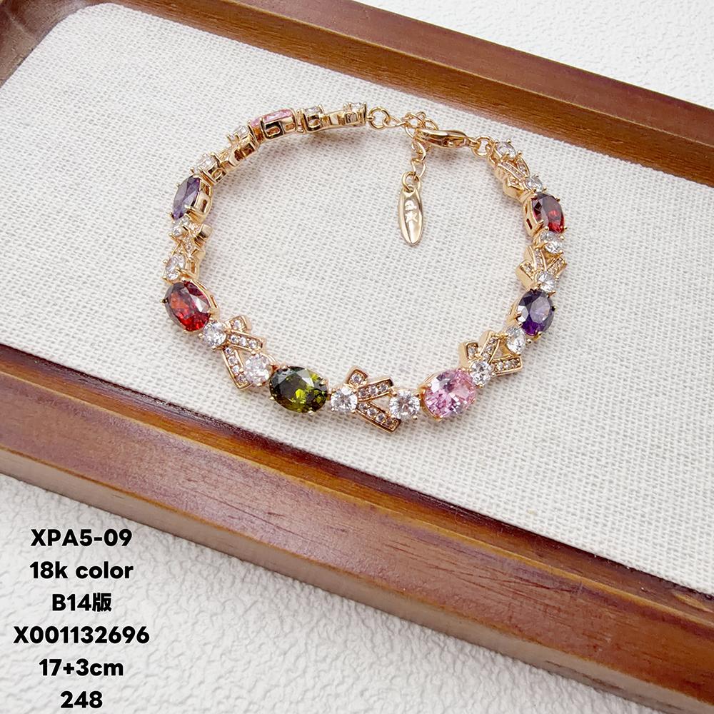XUPING Jewelry Iced Out Synthetic CZ Colorful Gemstone Artificial Stone Clasp Gold Color Plated Pink Women Heart Tennis Bracelet