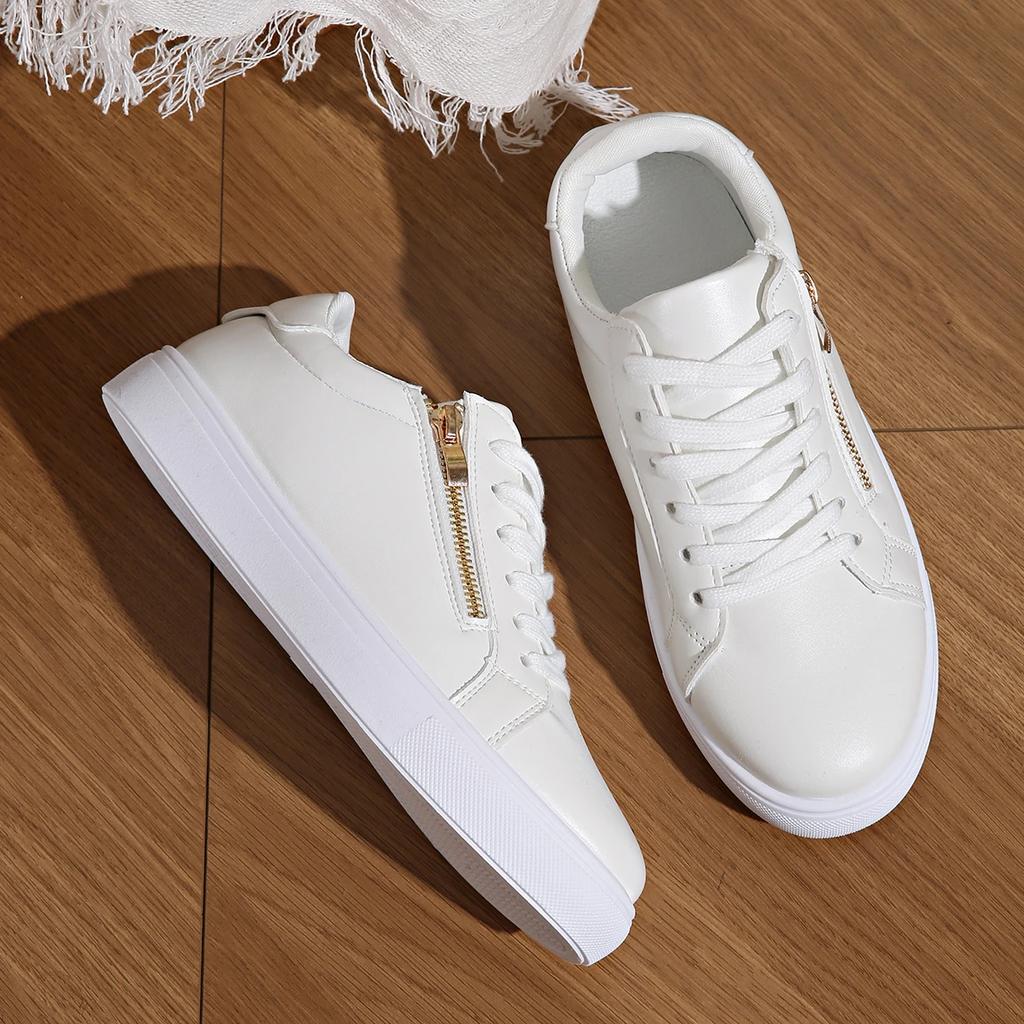 Nye Kvinners Glidelås Sneakers Fritidssko Høy Kvalitet Dame Ballerinaer Vår Høst Lavsko Jenter Hvite Sko Damesko