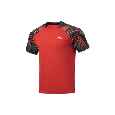 Color Block Quick Dry Cool Match Short Sleeve Raglan T-Shirt Unisex Tops Cinnabar-Red AAYT561-4