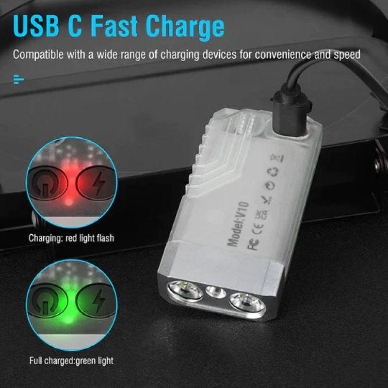 V10 EDC Keychain Flashlight Portable Mini Torch Type-C Rechargeable Work Light With Magnet UV Beep Camping Pocket Lantern