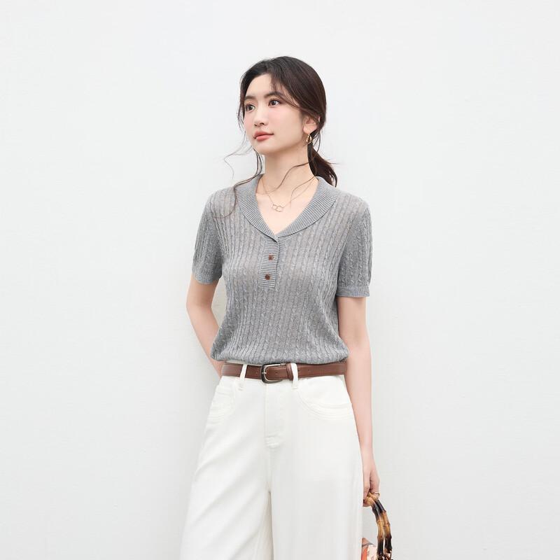 Women's Linen Blend Cable Knit Short Sleeve Top