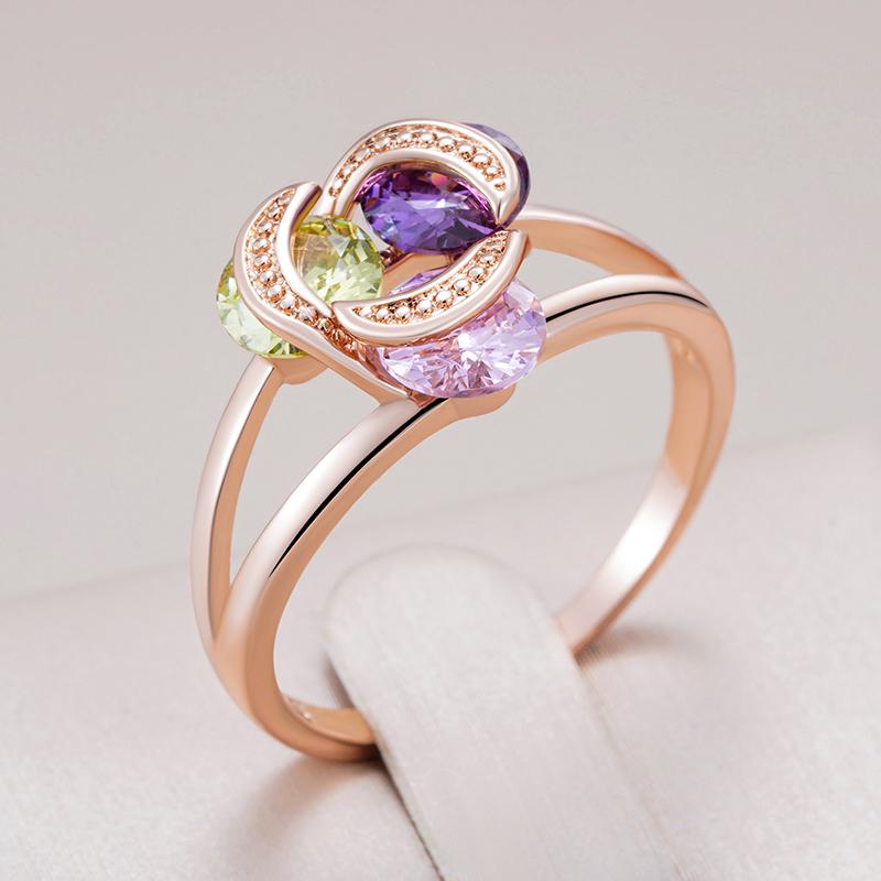 Shiny Pink Yellow Purple Natural Zircon Ring For Women Trend  Rose Gold Color Ethnic Accessories Daily Fine Jewelry