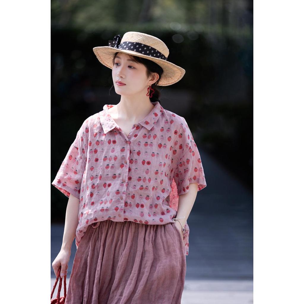 Strawberry Pink Retro Linen Cardigan: Versatile Summer Sun Protection Top
