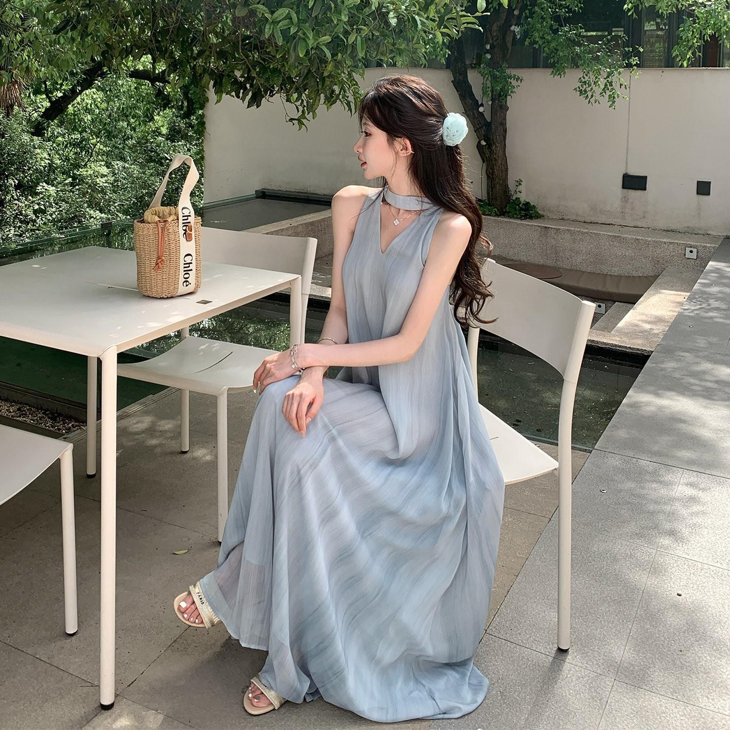 

Neck sling dress, seaside vacation dress, children s summer new models are very good-looking, and this year s popular models are popular 2XL синій