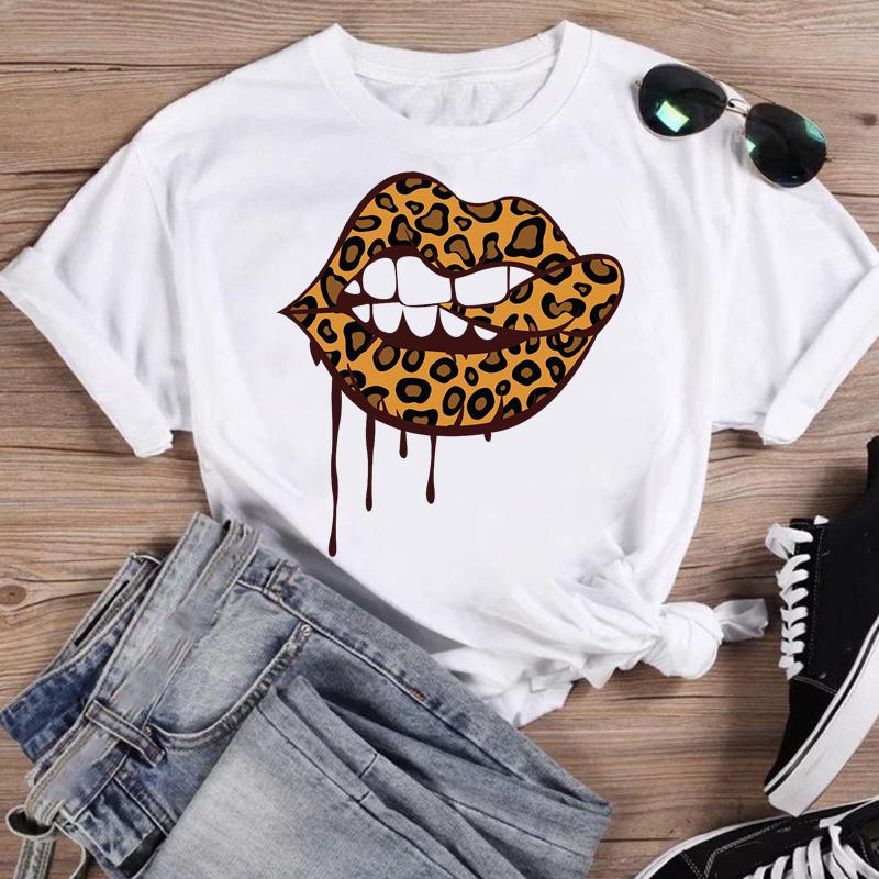 Women Lip Watercolor Sexy Lip Sweet Print T Shirt Female Graphic Top Short Sleeve Fashion  Summer Tshirts Casual Tee T-Shirt