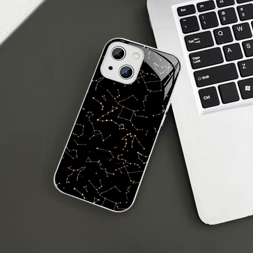 Twelve Constellations Pattern Phone Case For iPhone 14 13 12 Mini 11 Pro XS Max X XR 14 Plus Tempered Glass Cover