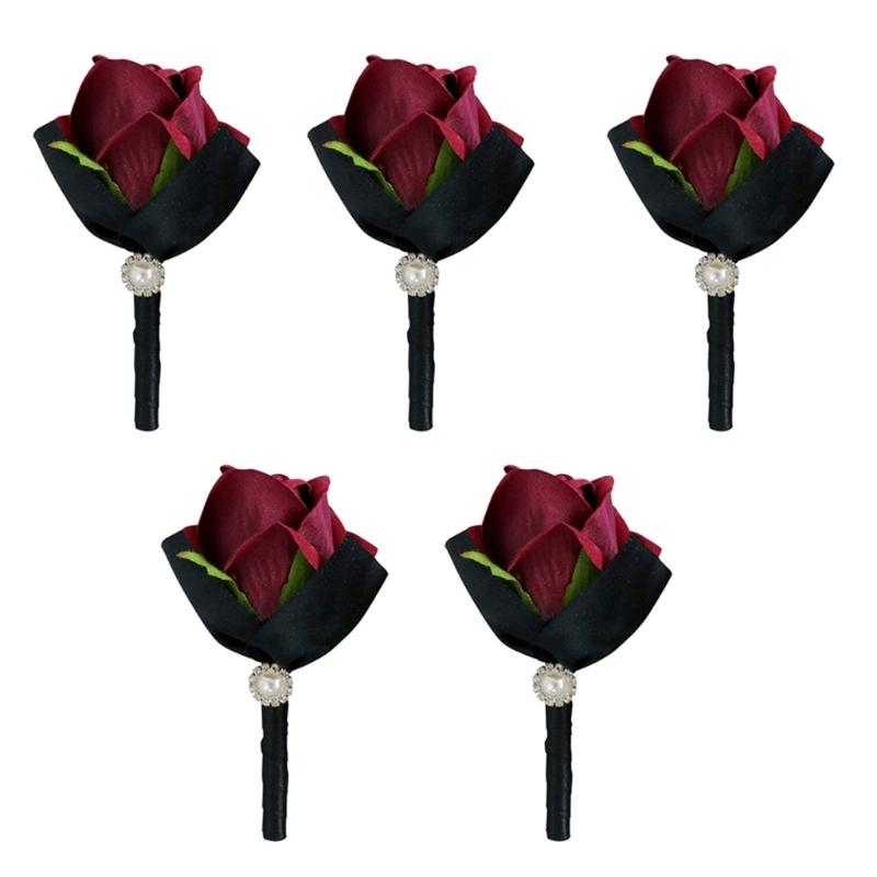 5Pcs Rose Wrist Corsages for Bride Bridesmaid Bridal Showers, Wedding Rose Boutonniere for Ceremony Anniversary Proms