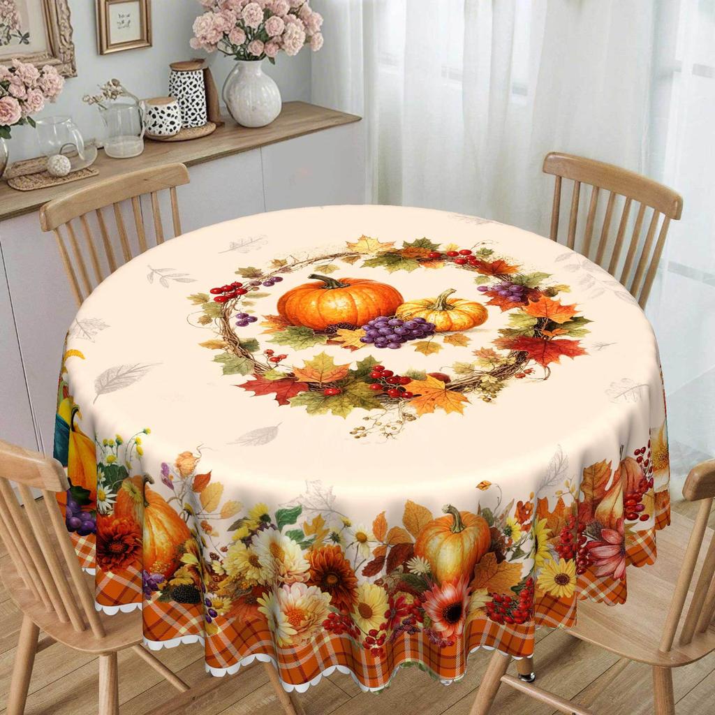 Harvest Festival Pumpkin Sunflower Tablecloth Autumn Pastoral Round And Rectangular Table Cloth Household Table Decorative Cloth