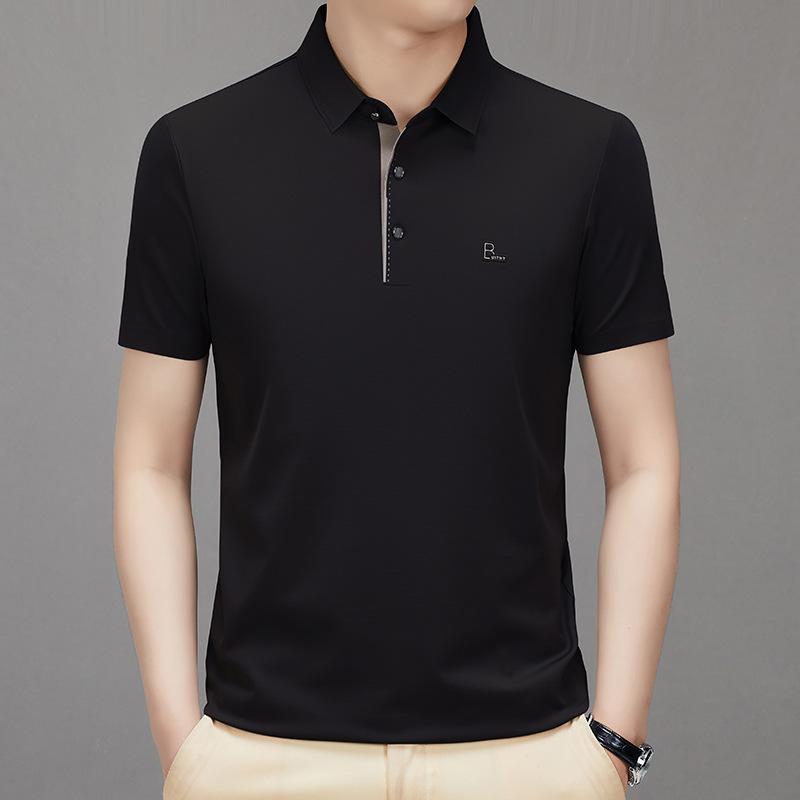 Men'S Lapel Short-Sleeved Seamless T-Shirt With Clothes Thin No-Iron Polo Shirt