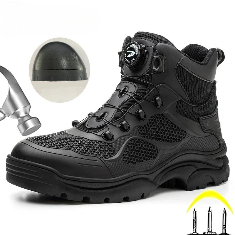 Rotary Buckle Work Boots Safety Steel Toe Shoes Men Breathable Safety Shoes Brand Indestructible Shoes Puncture-Proof Work Shoes